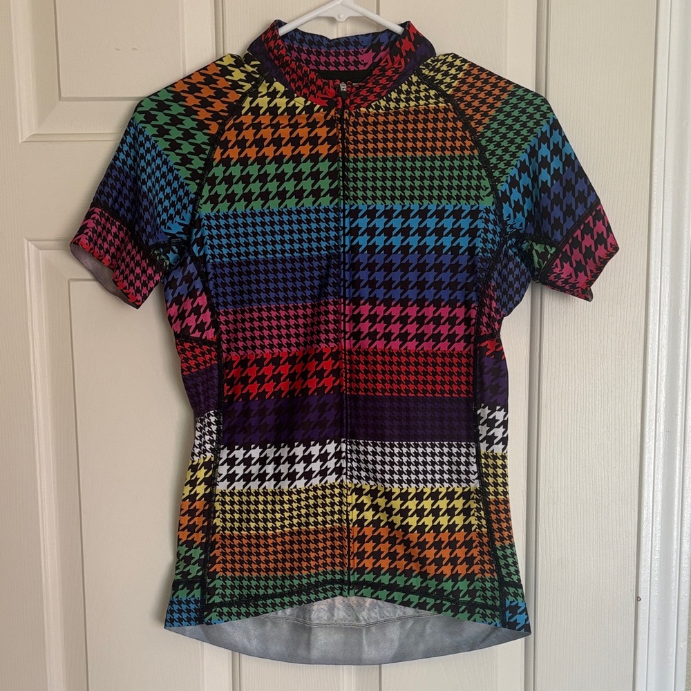 Shebeest Colorful Houndstooth women’s’ Cycling top with full front zipper
